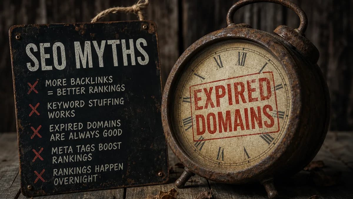 Notities en aangekruiste punten op een bureau, mythes over expired domains ontrafelen